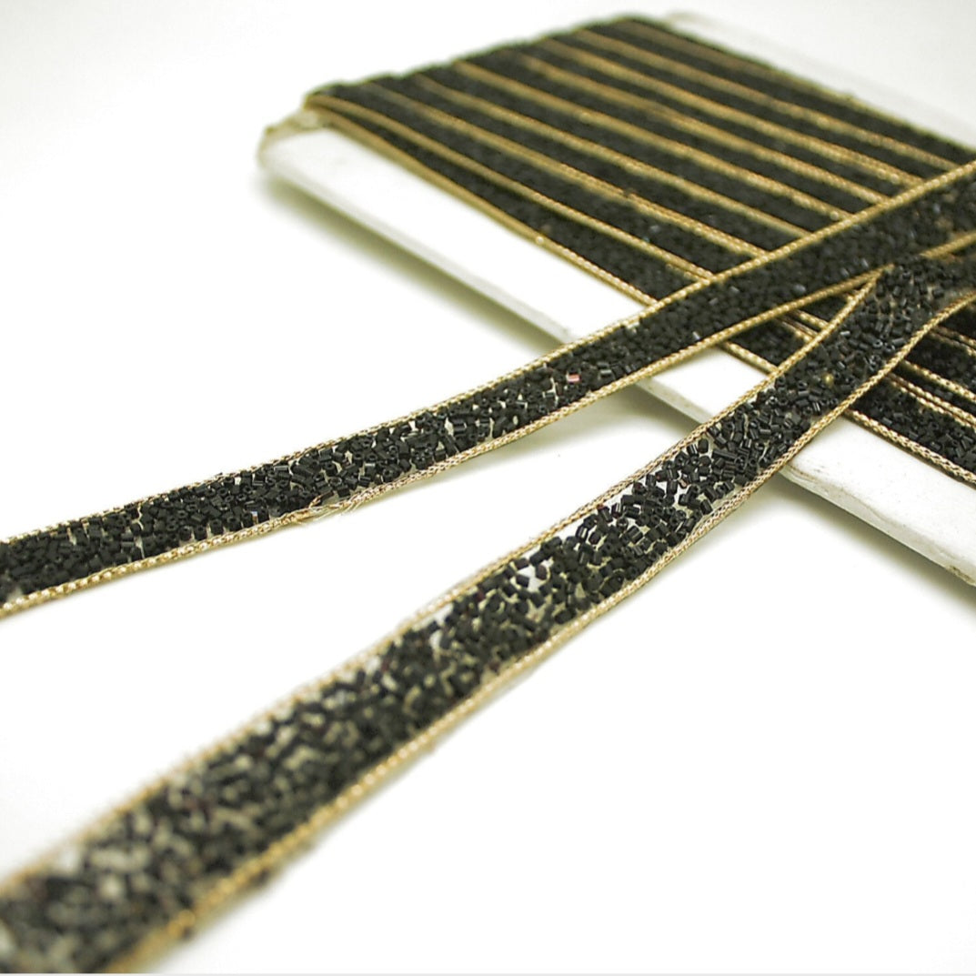 BLACK GOLD BEADED TRIM - sarahi.NYC