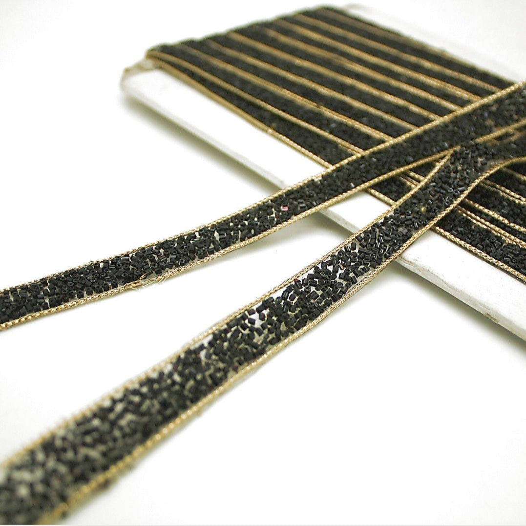 BLACK GOLD BEADED TRIM - sarahi.NYC