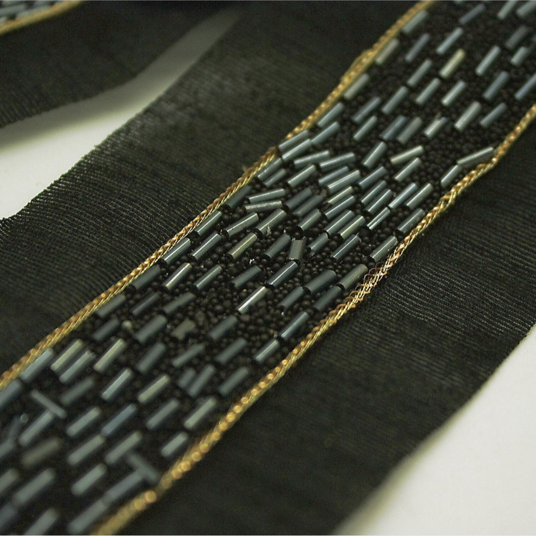 BLACK IRIDESCENT BEADED TRIM - sarahi.NYC