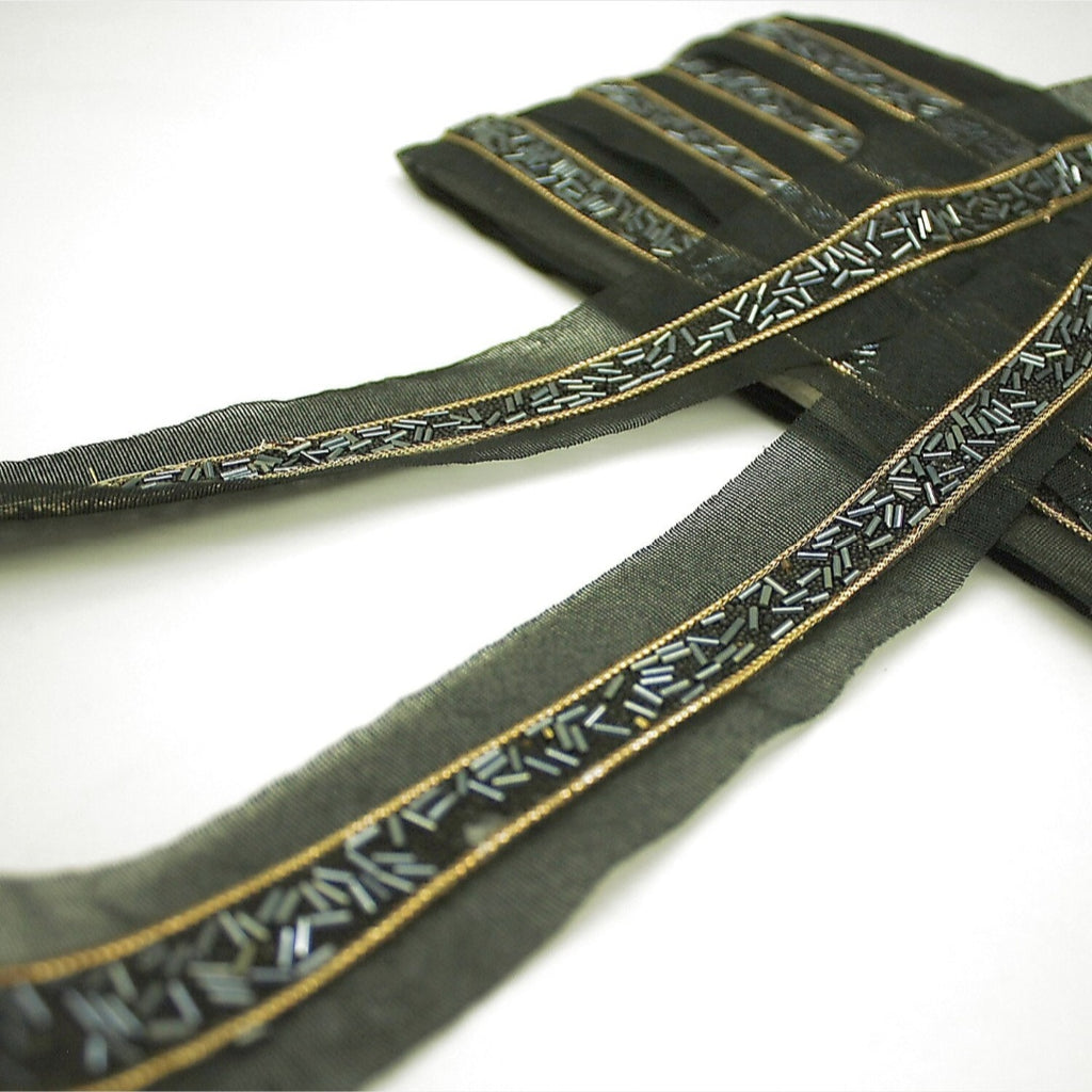 BLACK GUNMETAL BEADED TRIM - sarahi.NYC