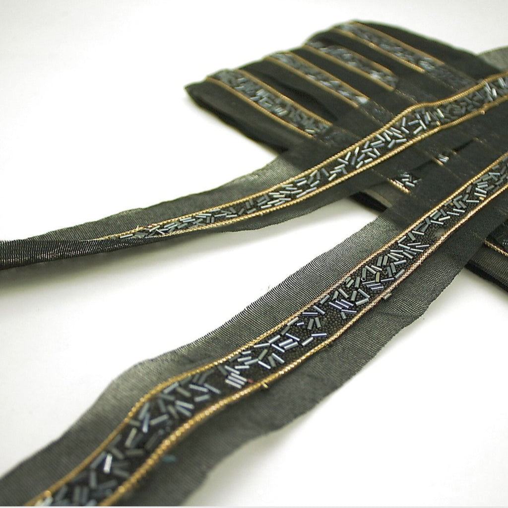 BLACK GUNMETAL BEADED TRIM - sarahi.NYC