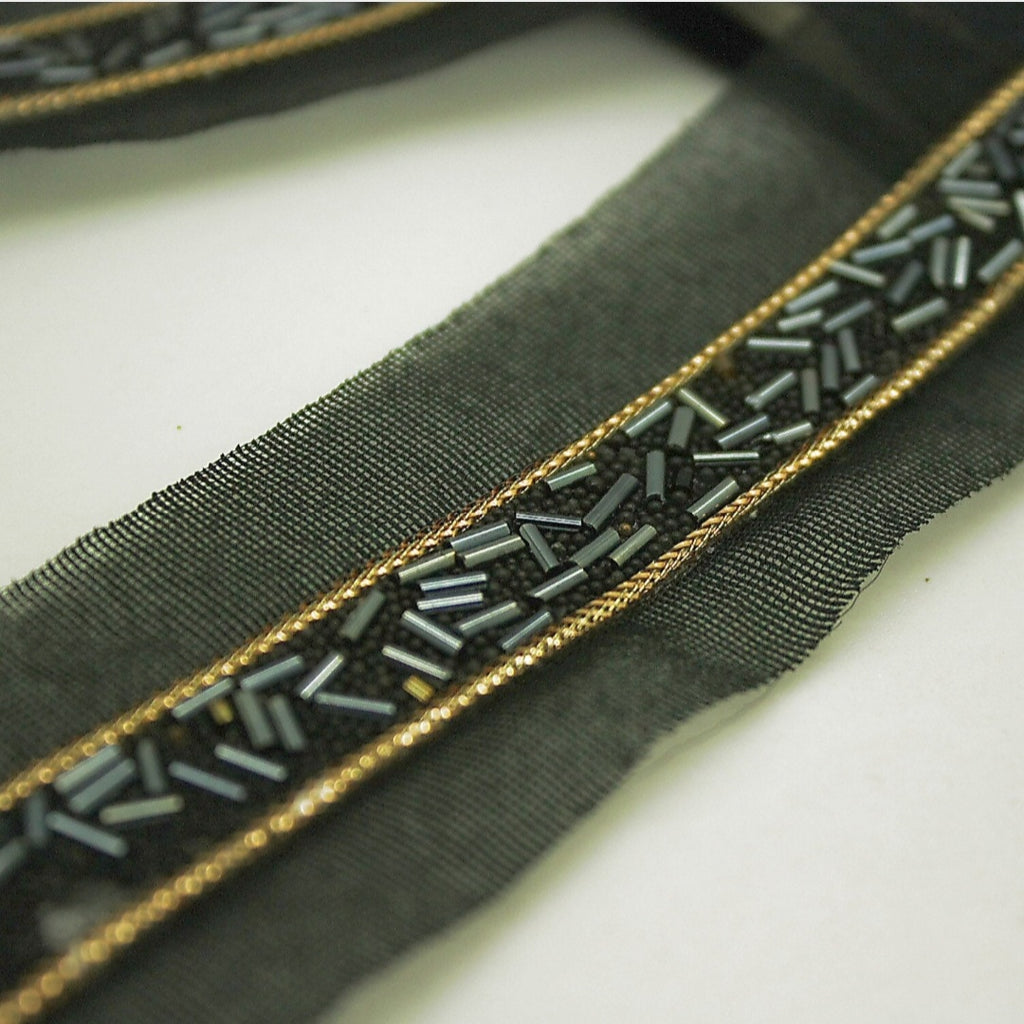 BLACK GUNMETAL BEADED TRIM - sarahi.NYC