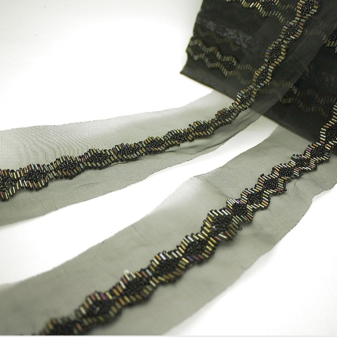 BLACK IRIDESCENT BEADED TRIM - sarahi.NYC