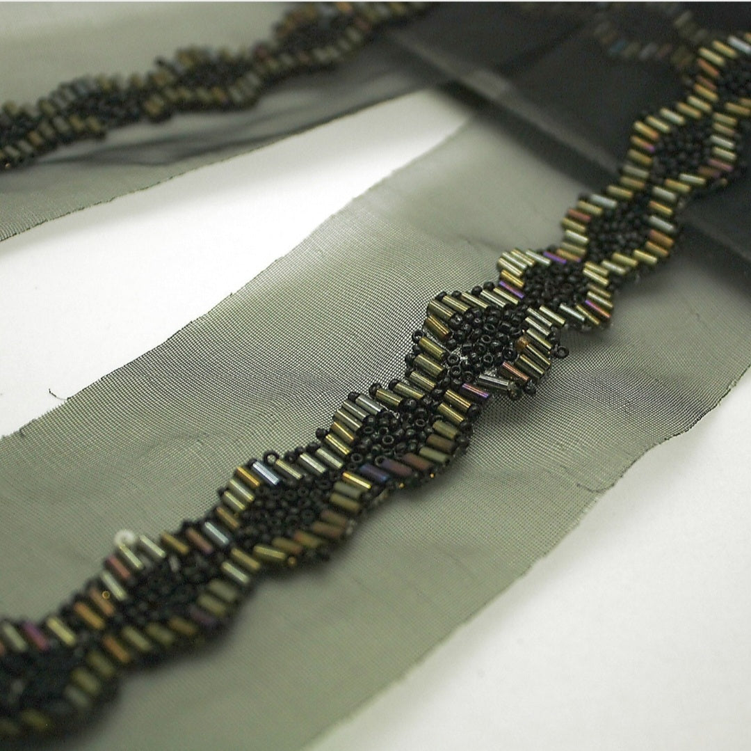 BLACK IRIDESCENT BEADED TRIM - sarahi.NYC
