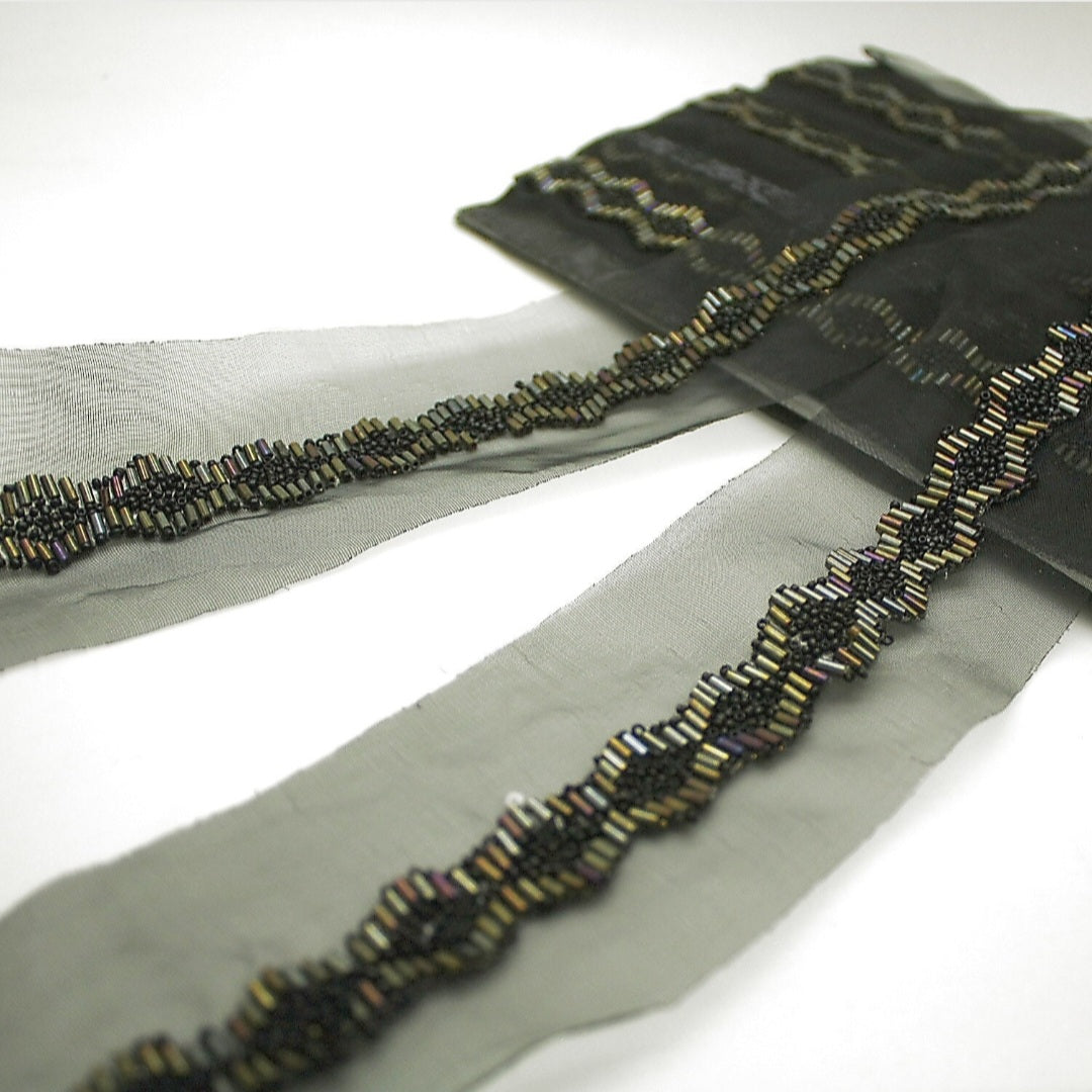 BLACK IRIDESCENT BEADED TRIM - sarahi.NYC