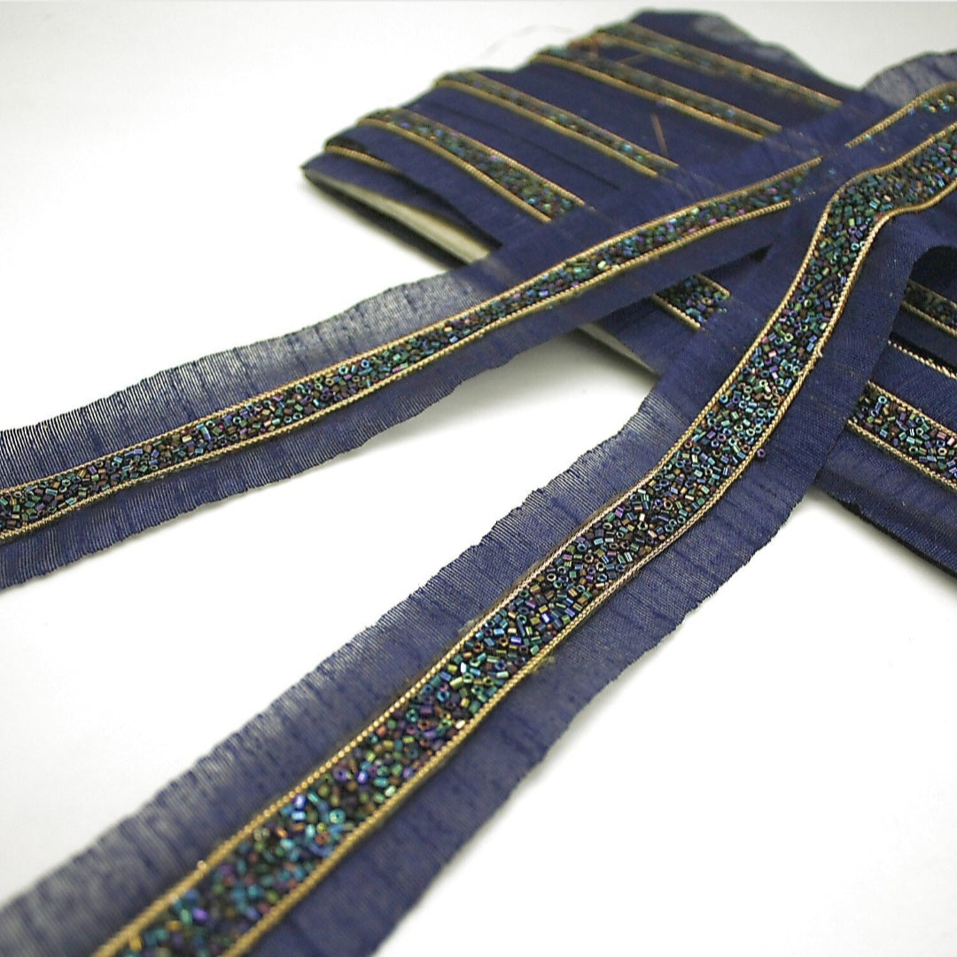 BLUE GOLD BEADED TRIM - sarahi.NYC
