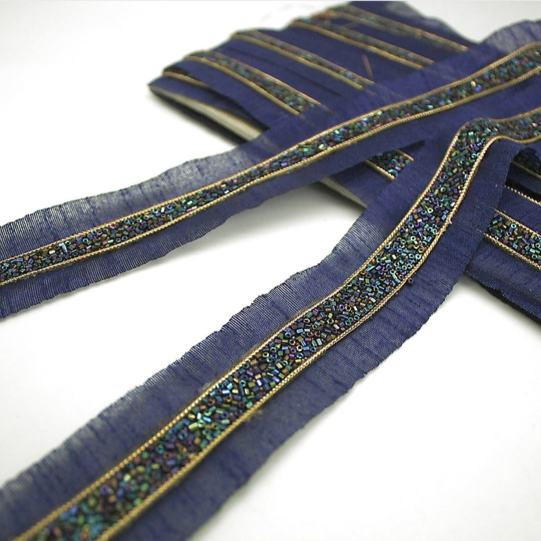 BLUE GOLD BEADED TRIM - sarahi.NYC