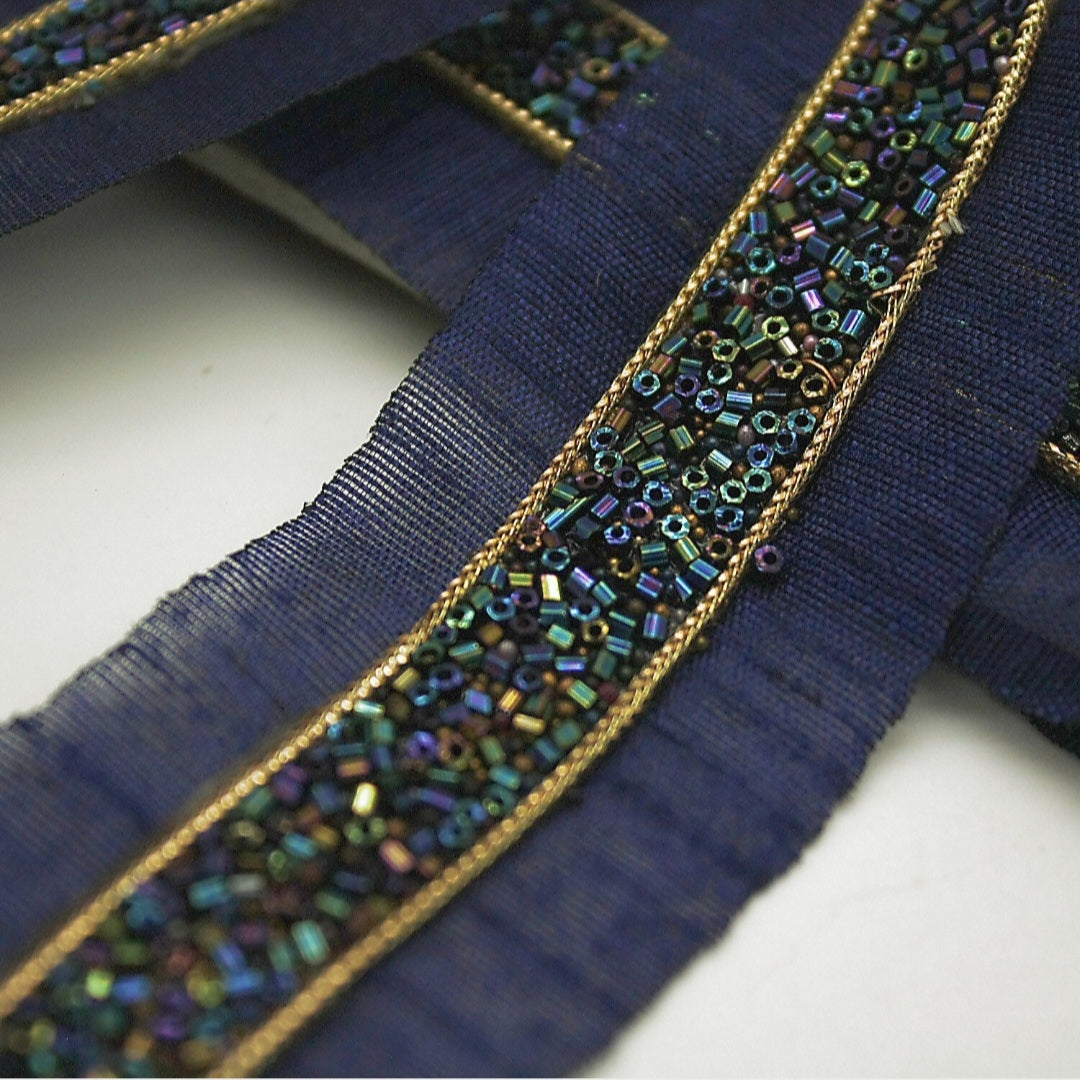 BLUE GOLD BEADED TRIM - sarahi.NYC