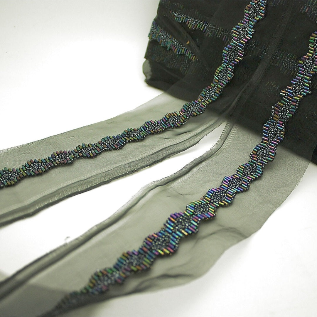 BLACK IRIDESCENT BEADED TRIM - sarahi.NYC