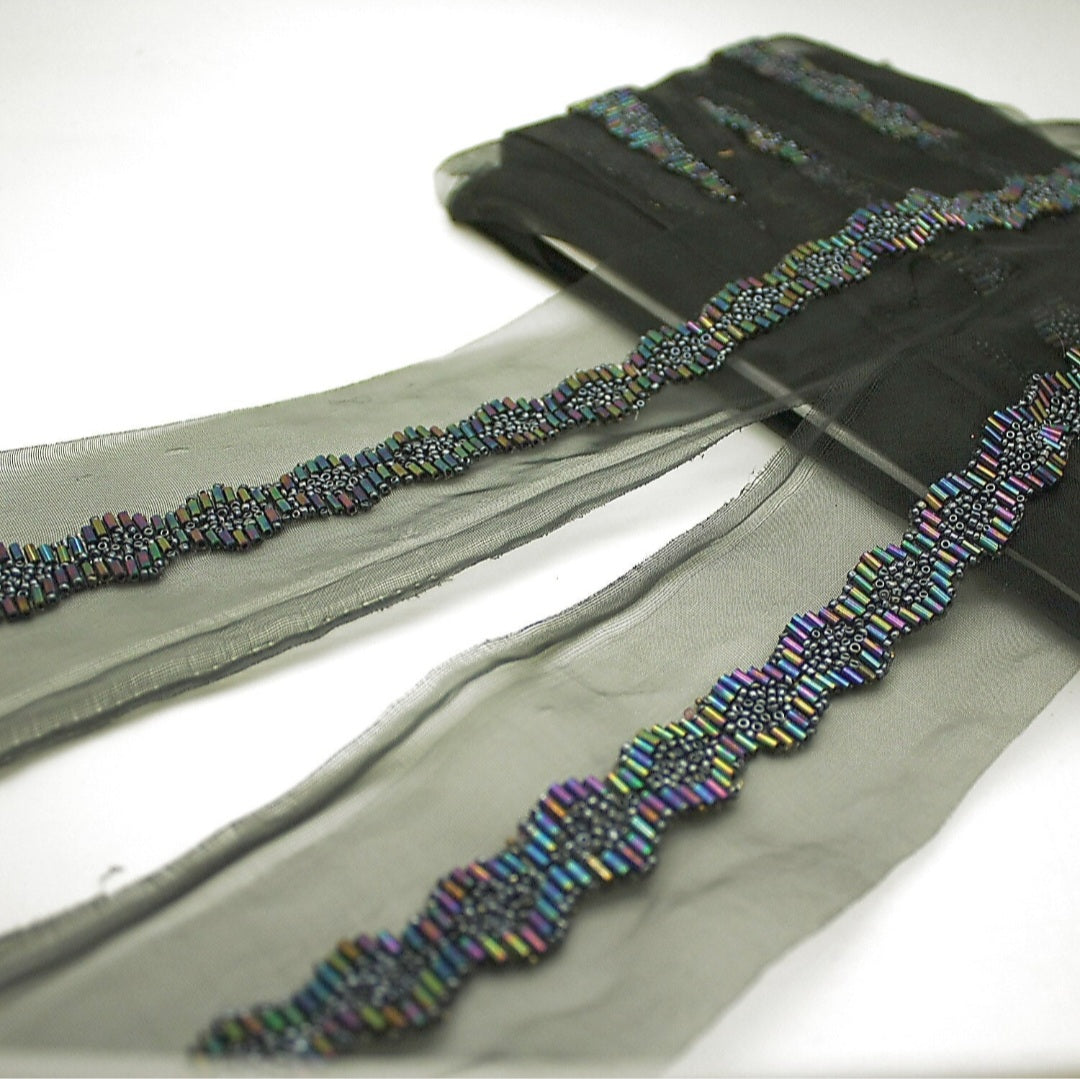 BLACK IRIDESCENT BEADED TRIM - sarahi.NYC