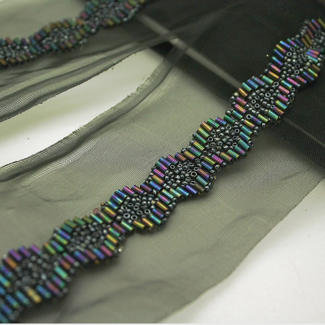BLACK IRIDESCENT BEADED TRIM - sarahi.NYC