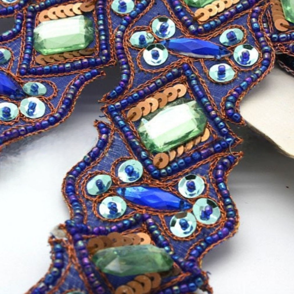 BLUE GREEN RHINESTONE TRIM - sarahi.NYC