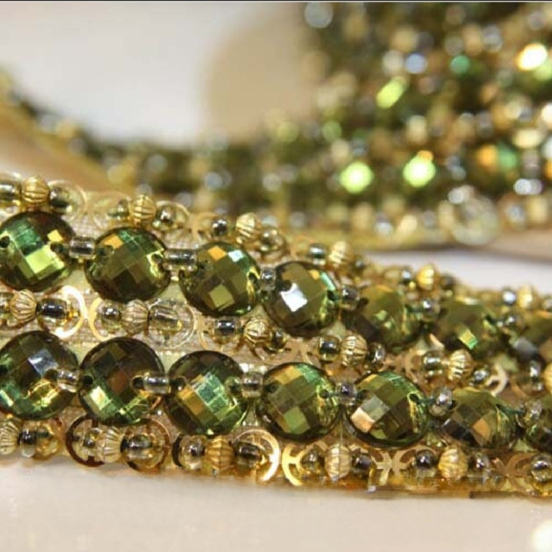 OLIVE GREEN RHINESTONE TRIM - sarahi.NYC