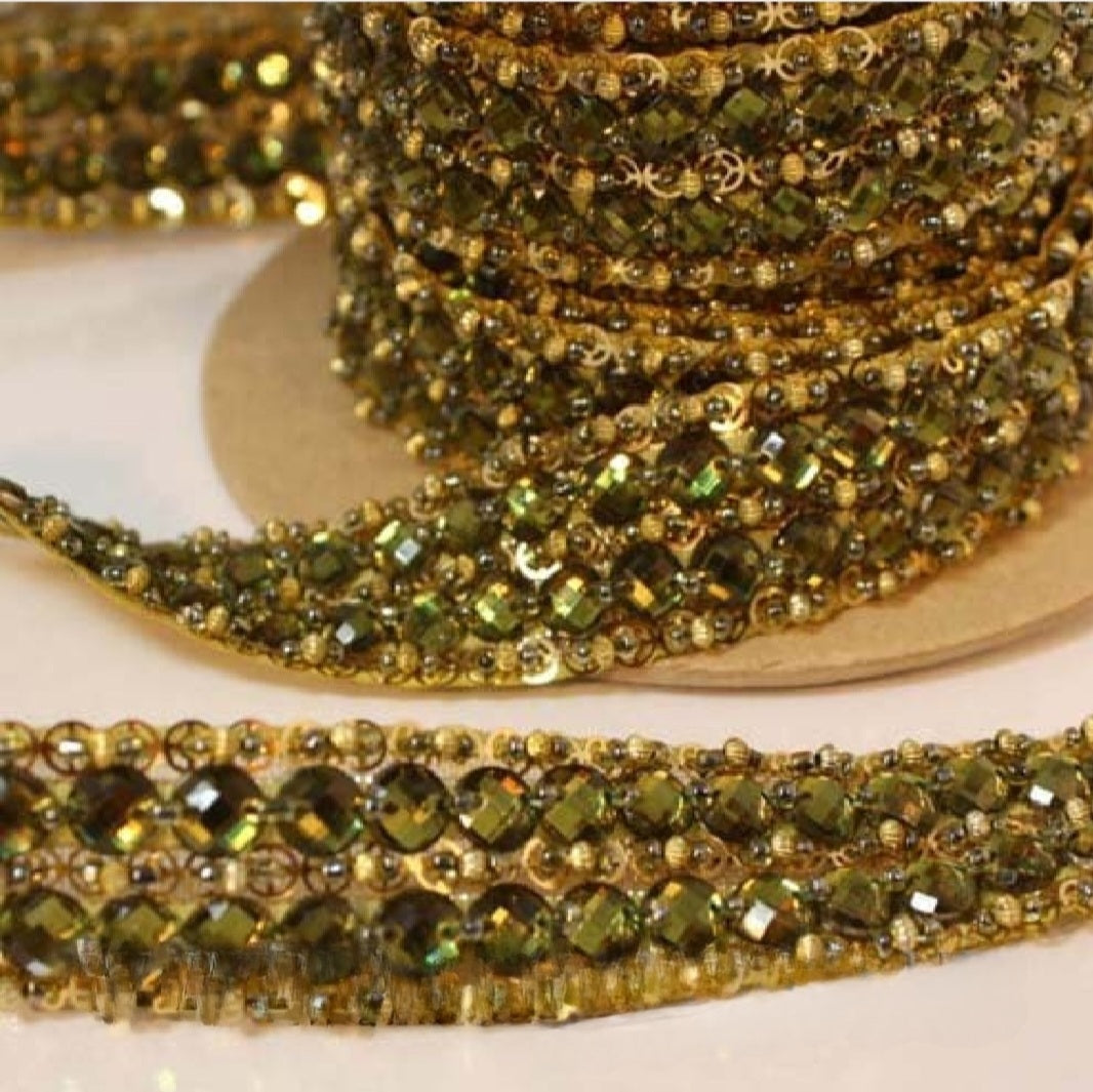 OLIVE GREEN RHINESTONE TRIM - sarahi.NYC