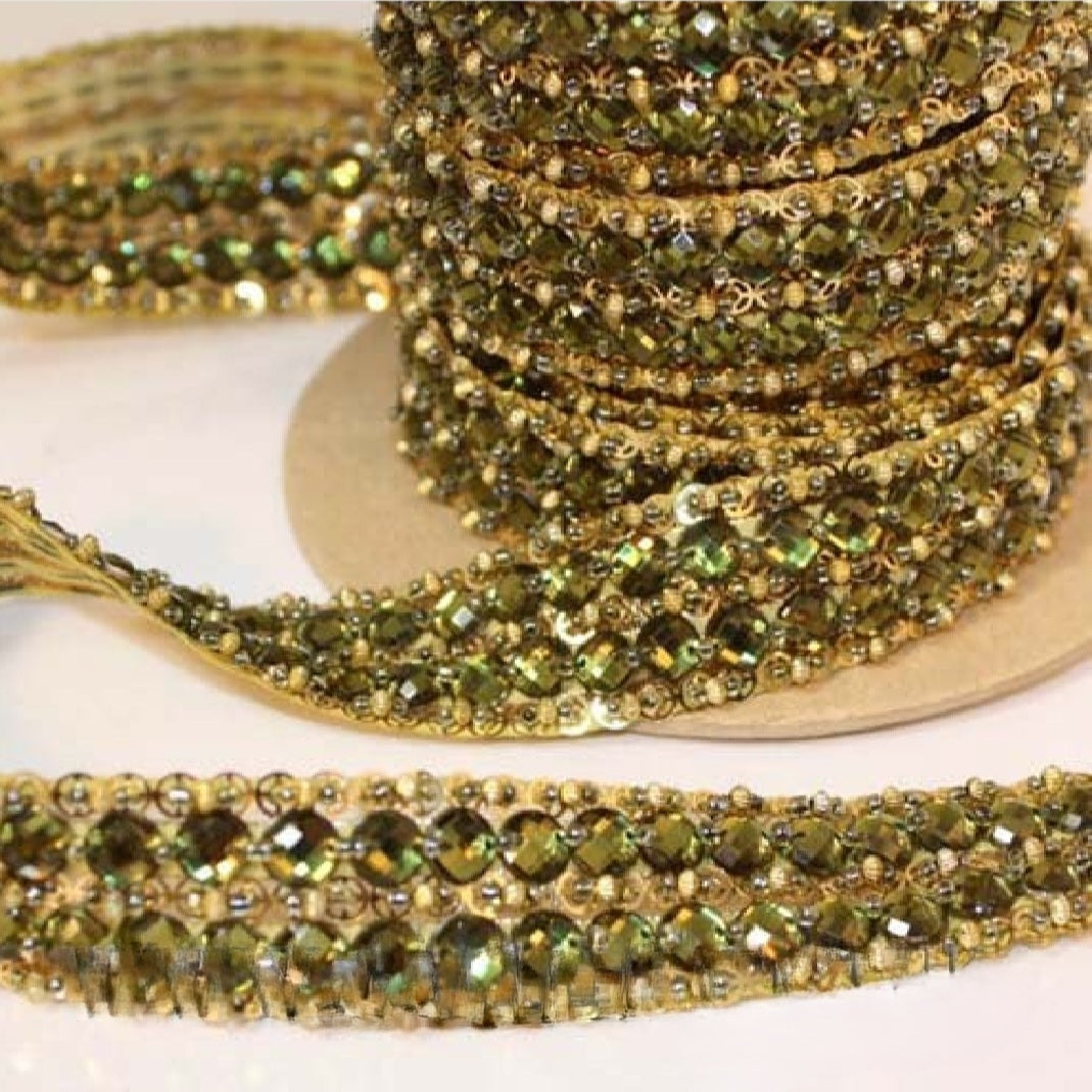 OLIVE GREEN RHINESTONE TRIM - sarahi.NYC