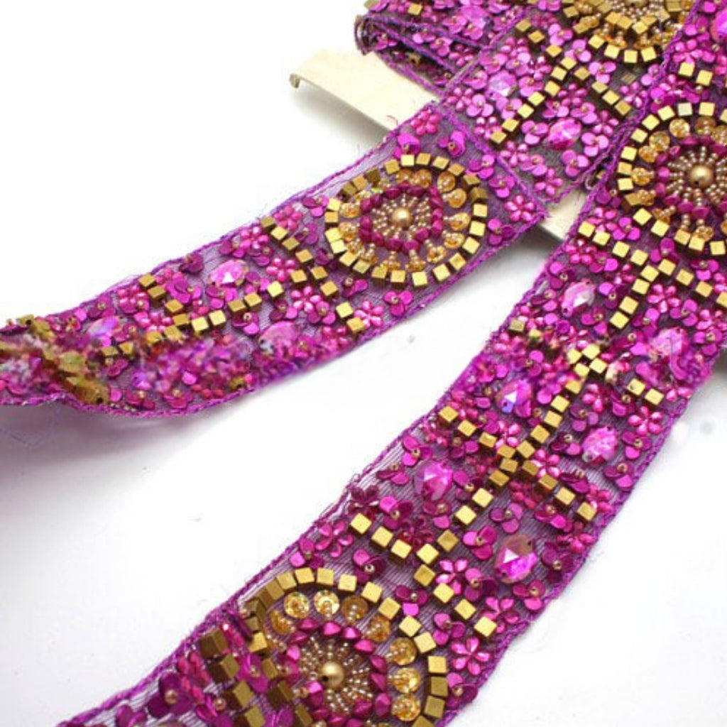 PINK FABRIC RHINESTONE SEQUIN TRIM - sarahi.NYC