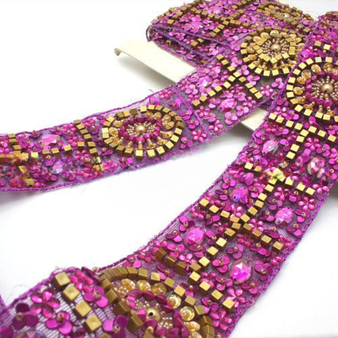 PINK FABRIC RHINESTONE SEQUIN TRIM - sarahi.NYC