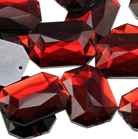 PACK OF 10 - RECTANGLE 25 mm RED RHINESTONE GEMS - sarahi.NYC