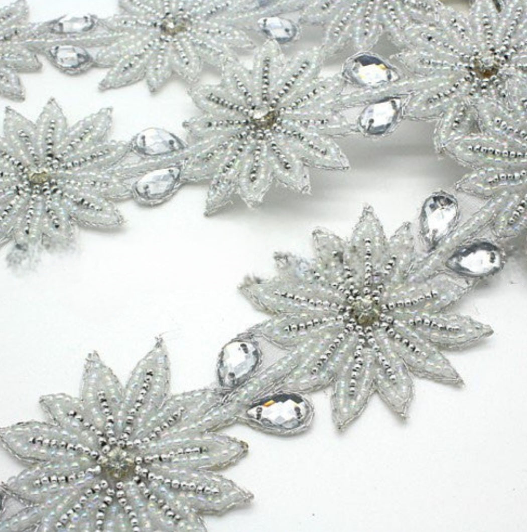 WHITE BEADED CRYSTAL TRIM - sarahi.NYC