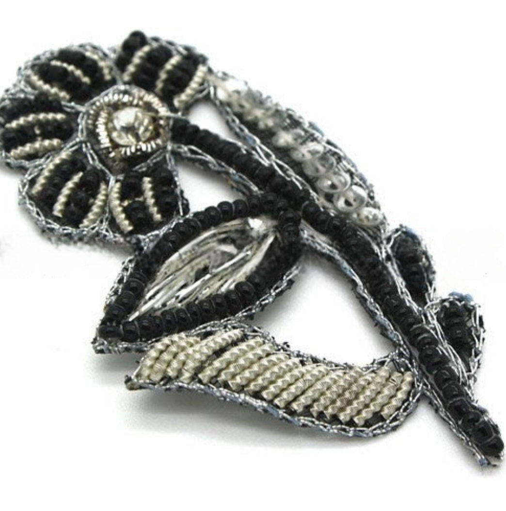 BLACK SILVER FLORAL MOTIF - sarahi.NYC