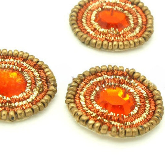 3 X ORANGE RHINESTONE GOLD CIRCLE MOTIFS - sarahi.NYC