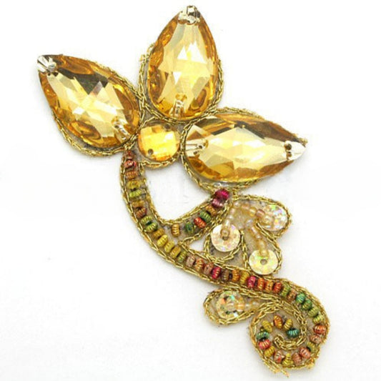 YELLOW FLORAL RHINESTONE MOTIF - sarahi.NYC