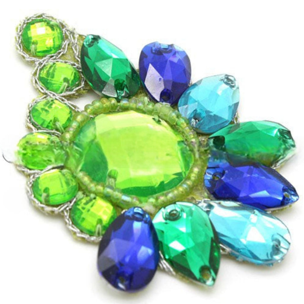 BLUE GREEN FLORAL RHINESTONE MOTIF - sarahi.NYC