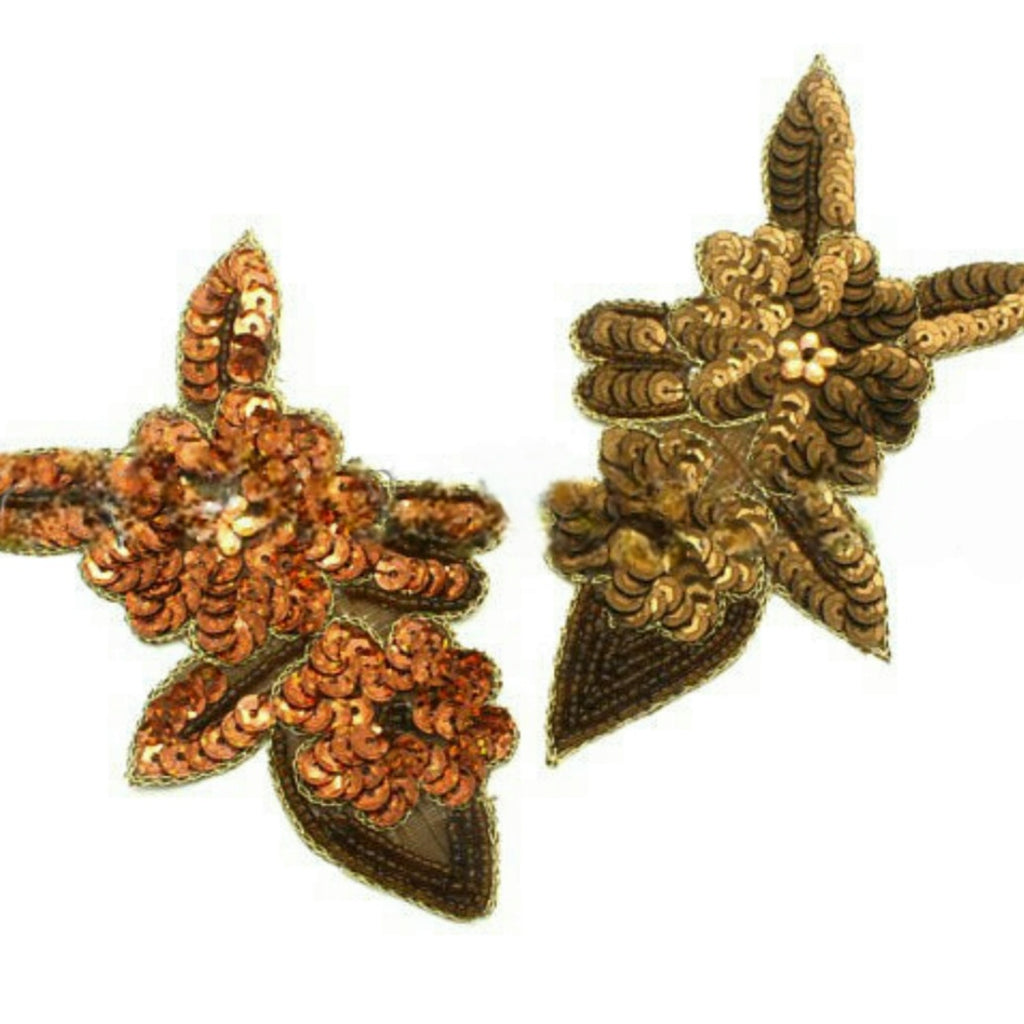 PAIR BROWN BRONZE FLORAL APPLIQUE - sarahi.NYC