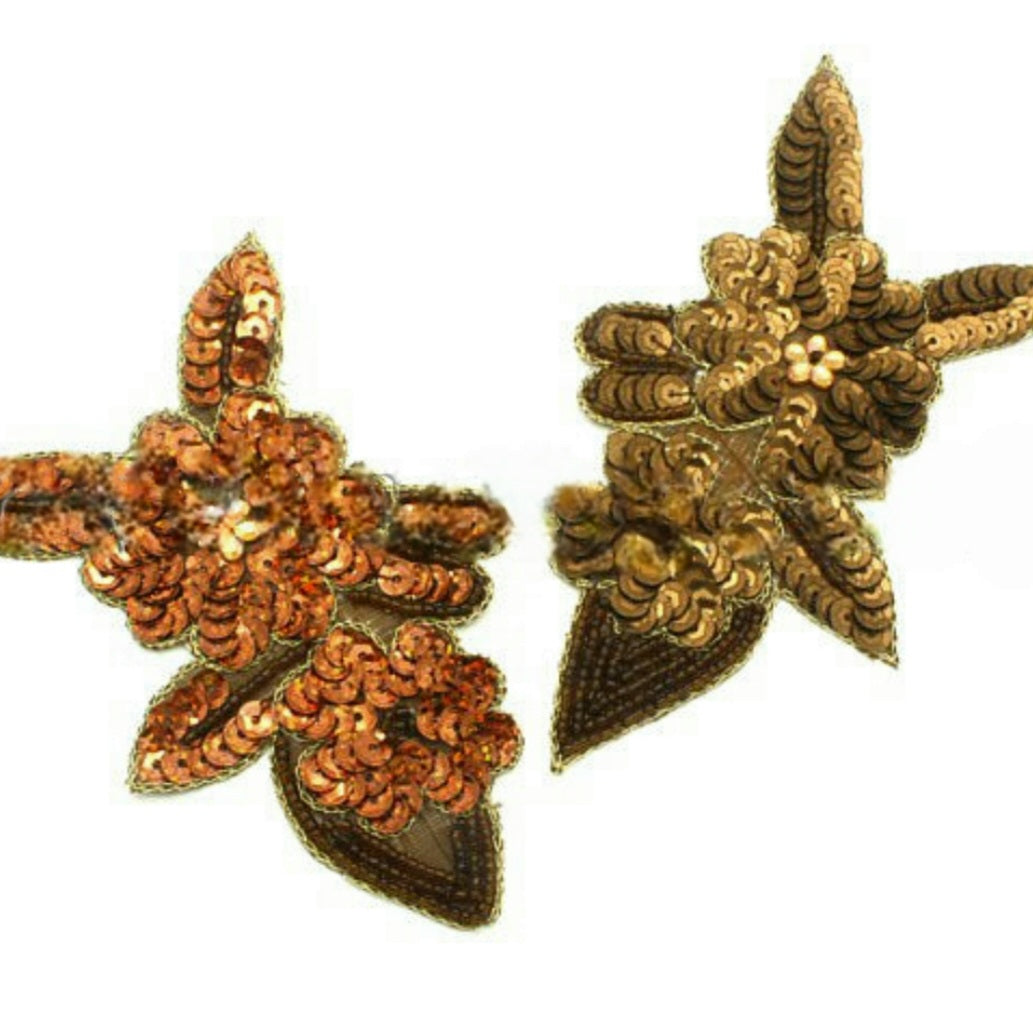 PAIR BROWN BRONZE FLORAL APPLIQUE - sarahi.NYC