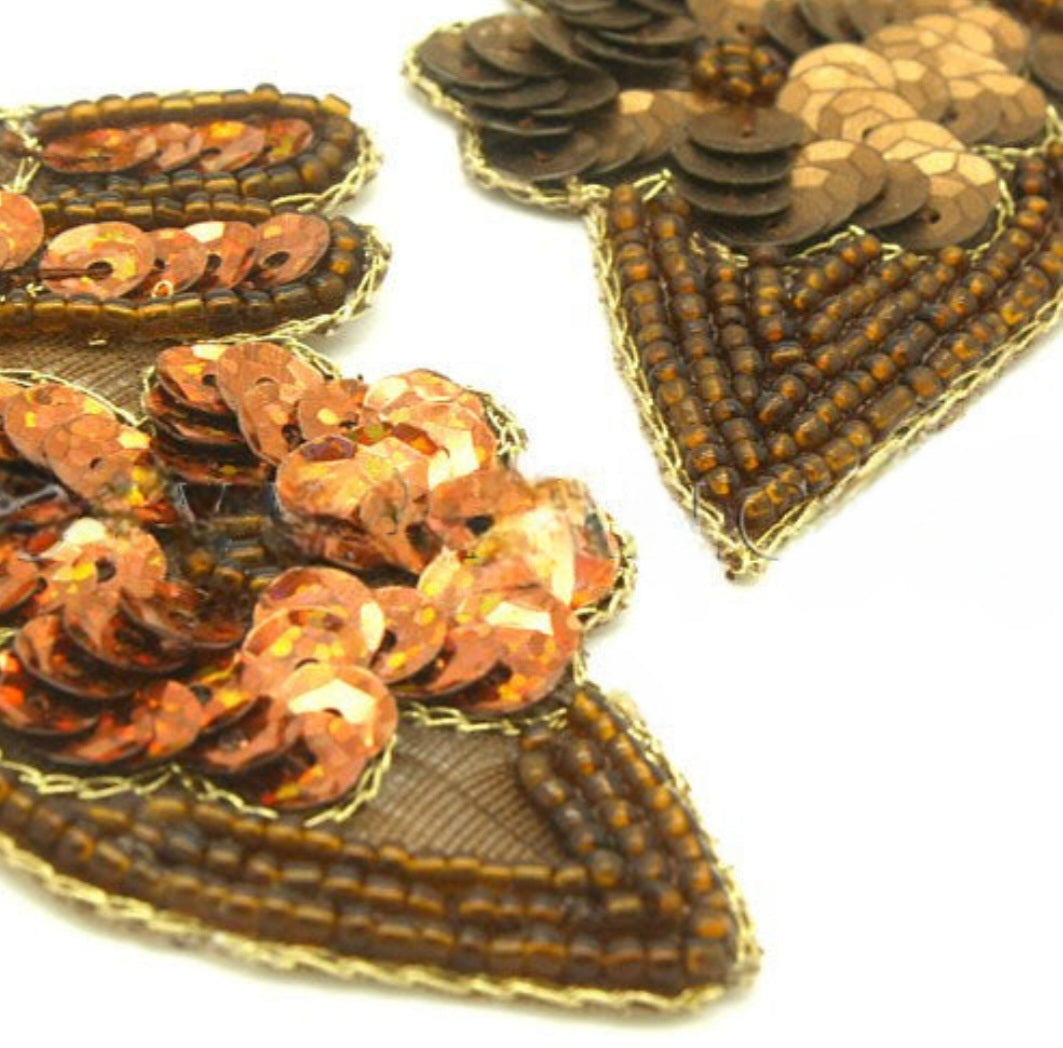 PAIR BROWN BRONZE FLORAL APPLIQUE - sarahi.NYC