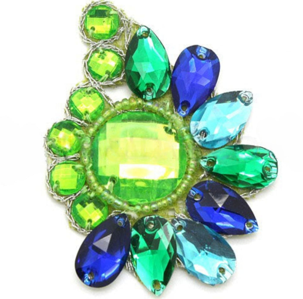 BLUE GREEN FLORAL RHINESTONE MOTIF - sarahi.NYC