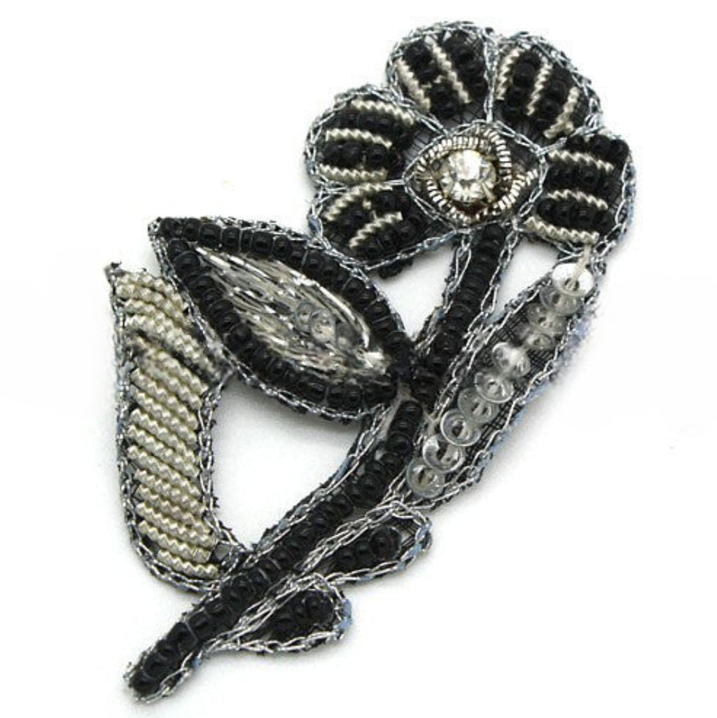 BLACK SILVER FLORAL MOTIF - sarahi.NYC