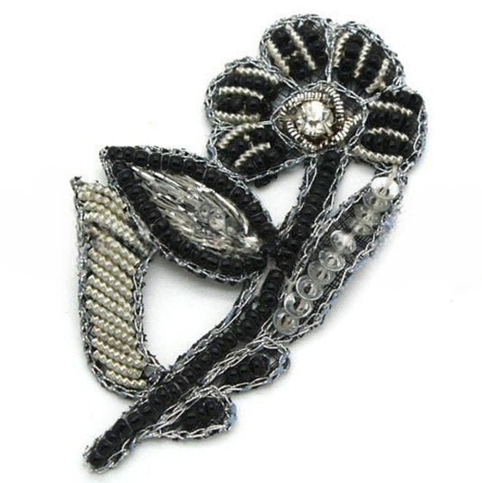 BLACK SILVER FLORAL MOTIF - sarahi.NYC