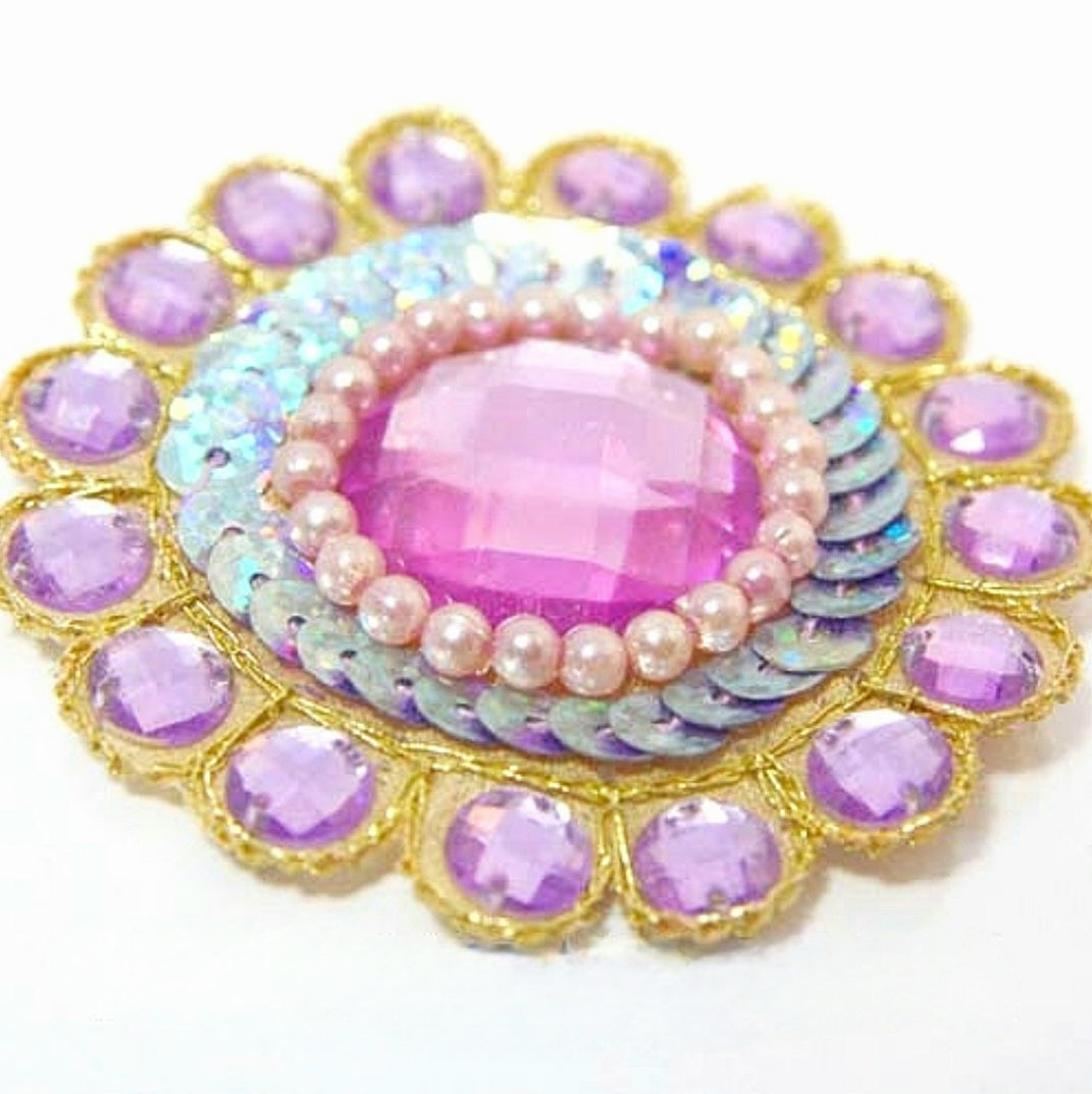 PINK LILAC RHINESTONE BEADED APPLIQUE - sarahi.NYC