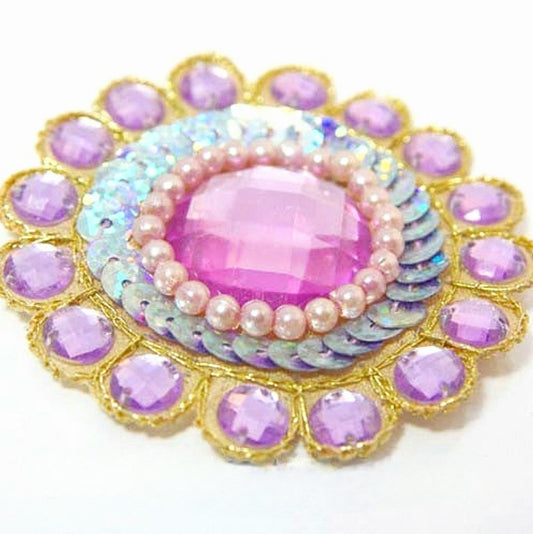 PINK LILAC RHINESTONE BEADED APPLIQUE - sarahi.NYC