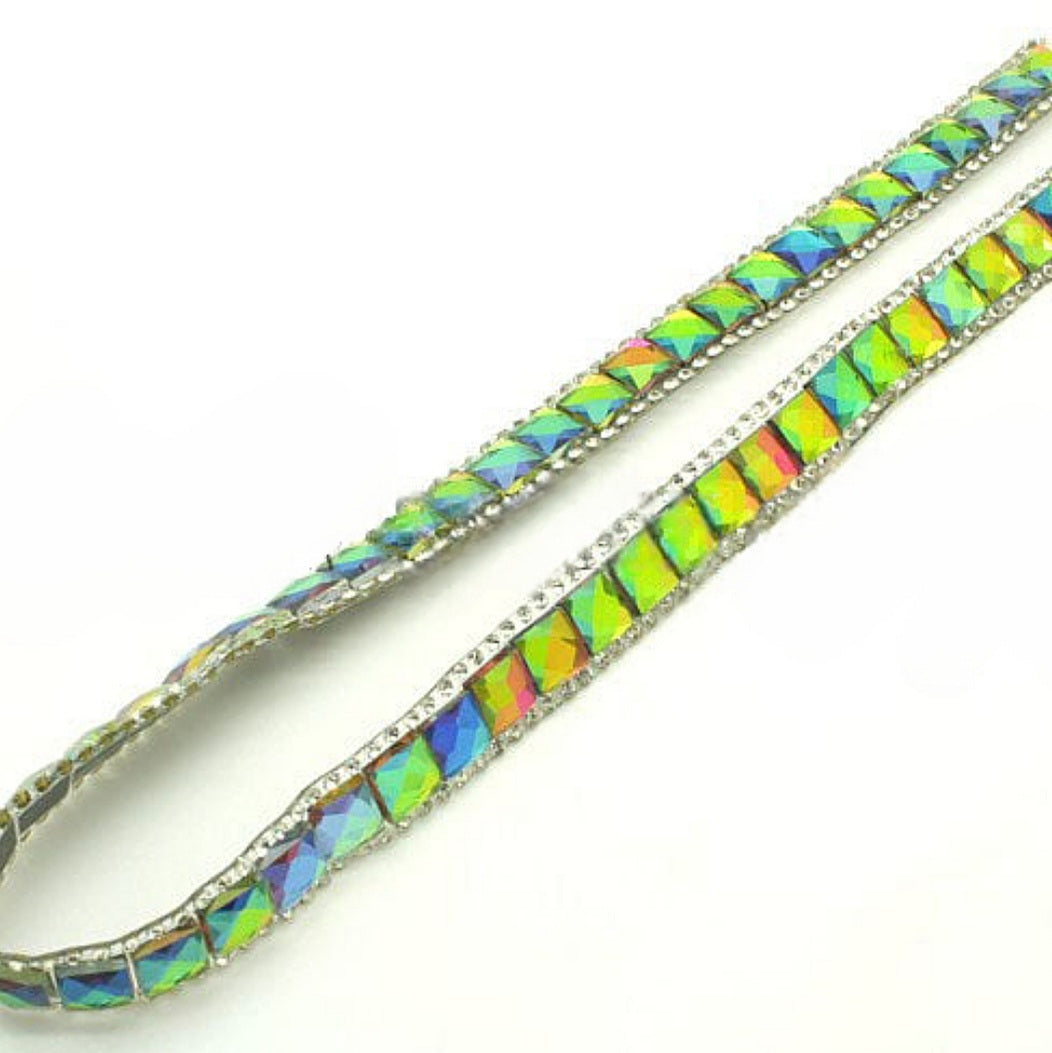 MULTI GREEN MIRROR STONE HOTFIX STRIP TRIM- sarahi.NYC