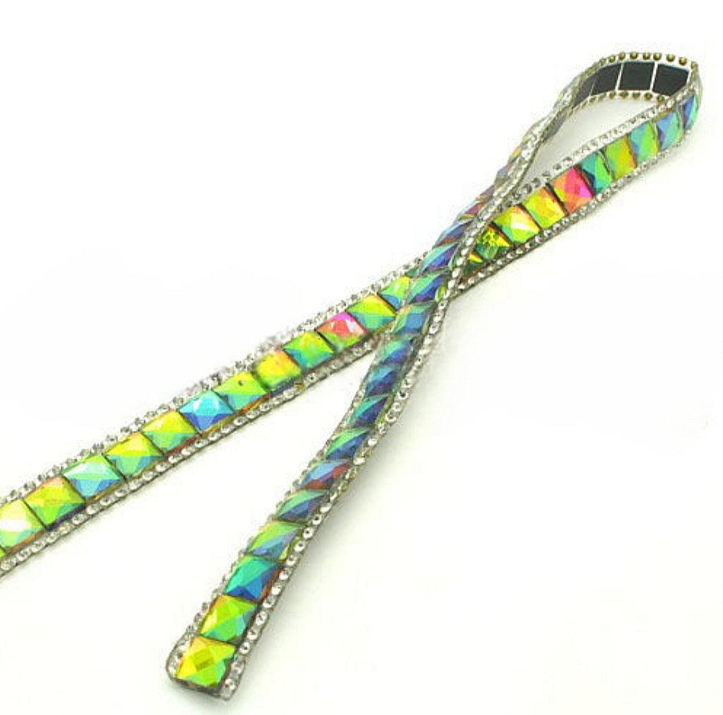 MULTI GREEN MIRROR STONE HOTFIX STRIP TRIM- sarahi.NYC
