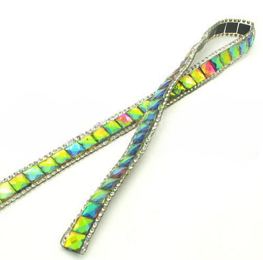 MULTI GREEN MIRROR STONE HOTFIX STRIP TRIM- sarahi.NYC