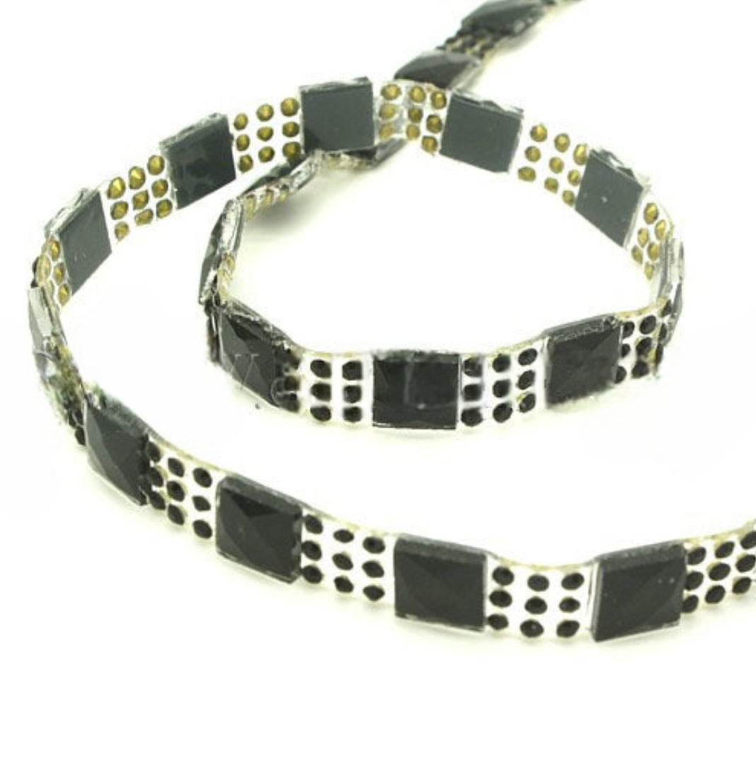 BLACK SQUARE STONE HOTFIX STRIP TRIM- sarahi.NYC