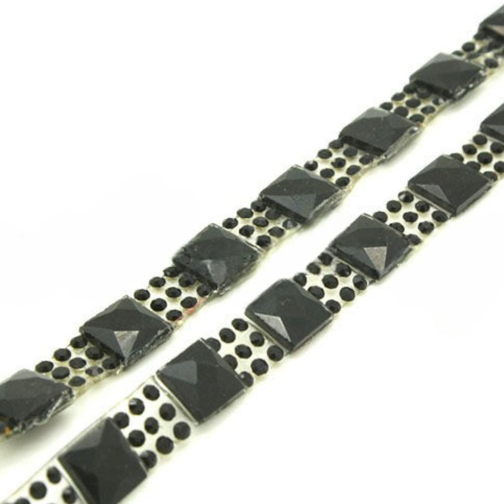 BLACK SQUARE STONE HOTFIX STRIP TRIM- sarahi.NYC