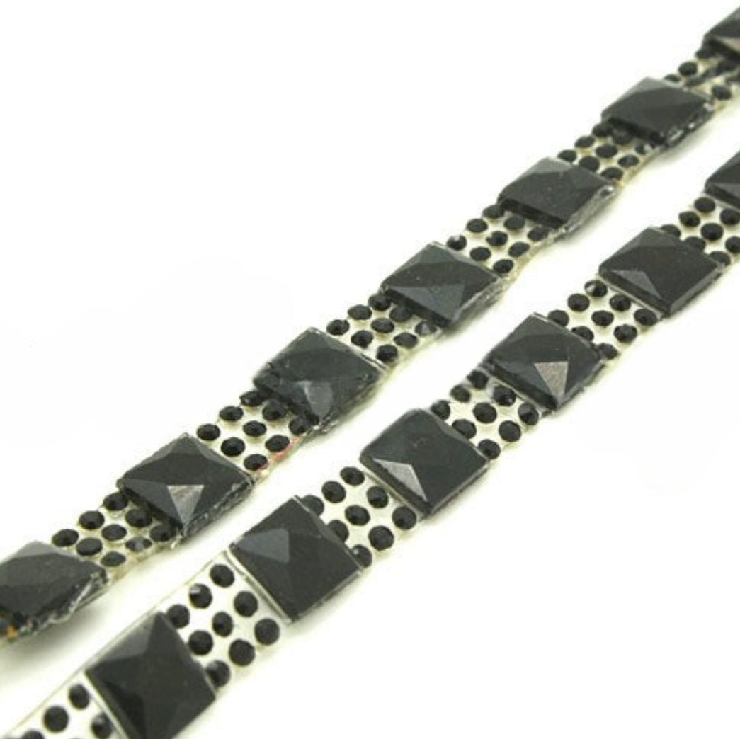 BLACK SQUARE STONE HOTFIX STRIP TRIM- sarahi.NYC