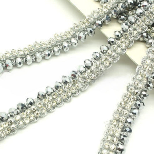 SILVER CRYSTAL BEADED TRIM - sarahi.NYC