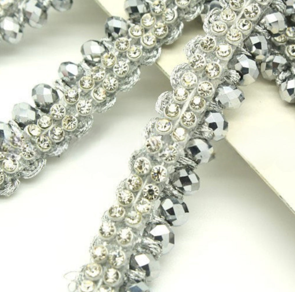 SILVER CRYSTAL BEADED TRIM - sarahi.NYC