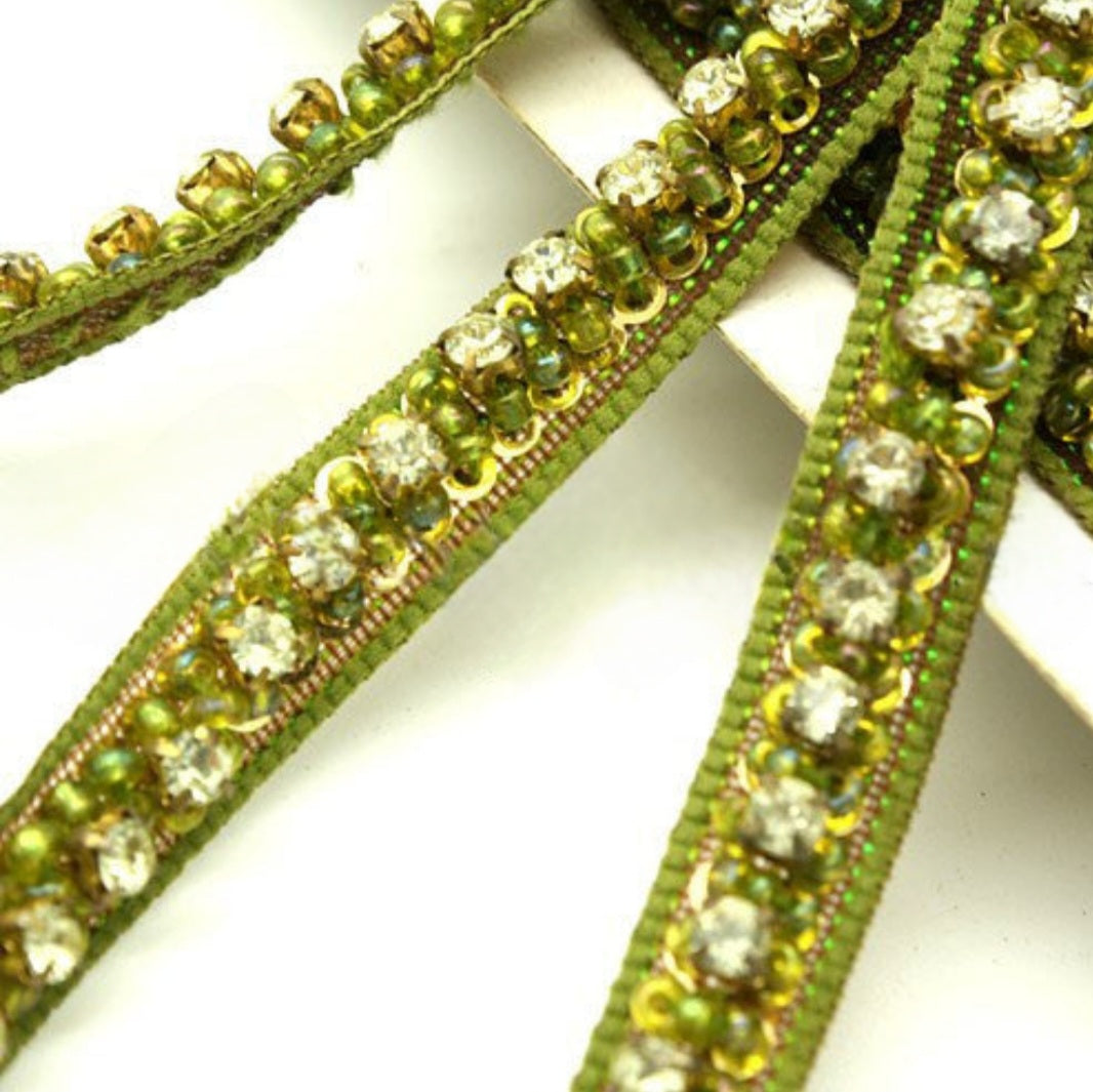 OLIVE CRYSTAL BEADED RHINESTONE  TRIM - sarahi.NYC