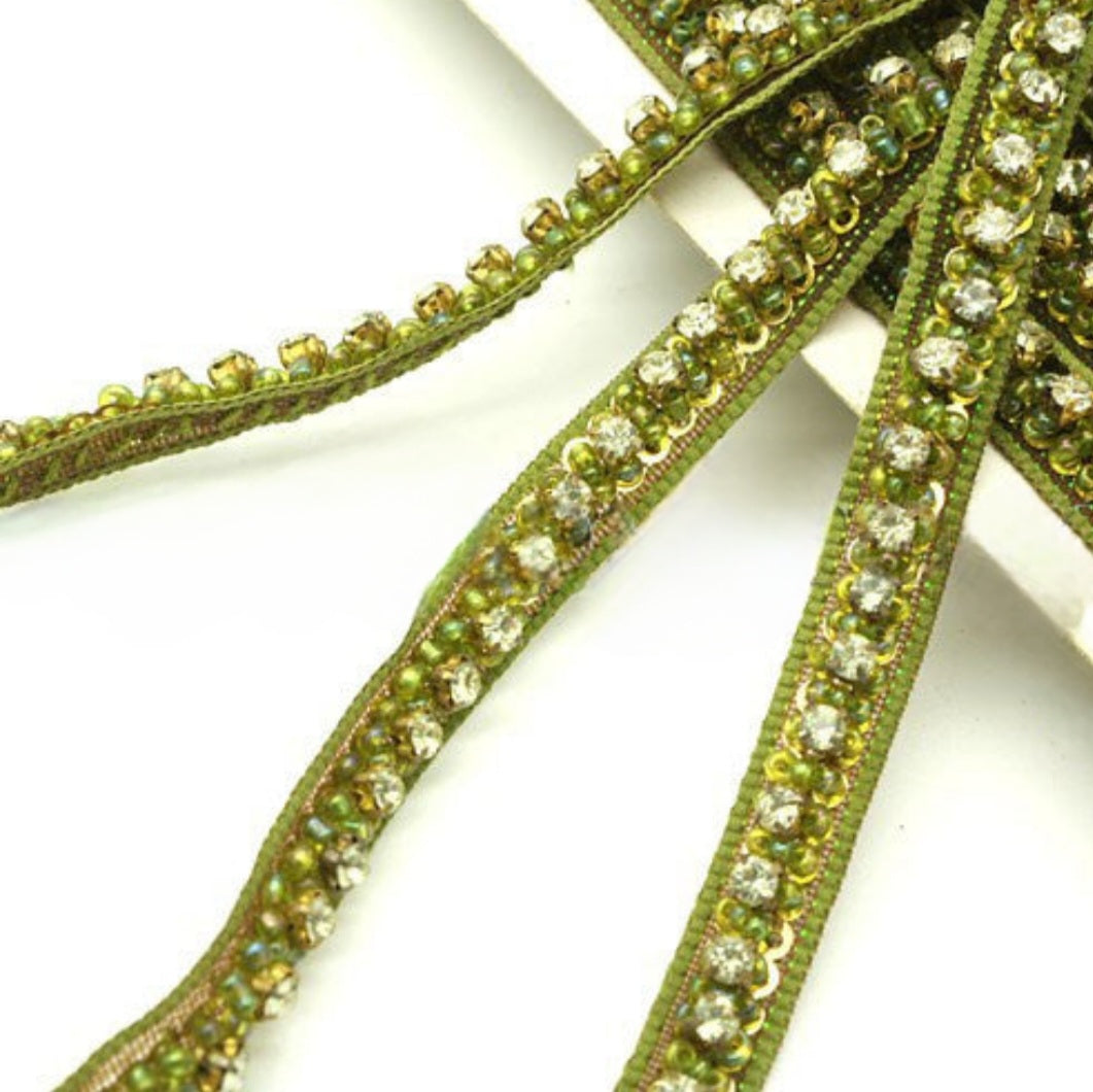 OLIVE CRYSTAL BEADED RHINESTONE  TRIM - sarahi.NYC
