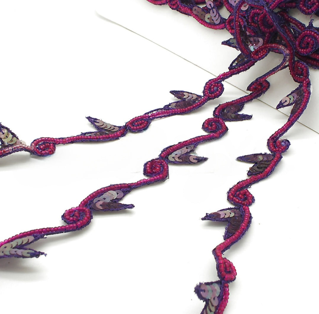 PURPLE SWIRL LEAF BEADED TRIM - sarahi.NYC
