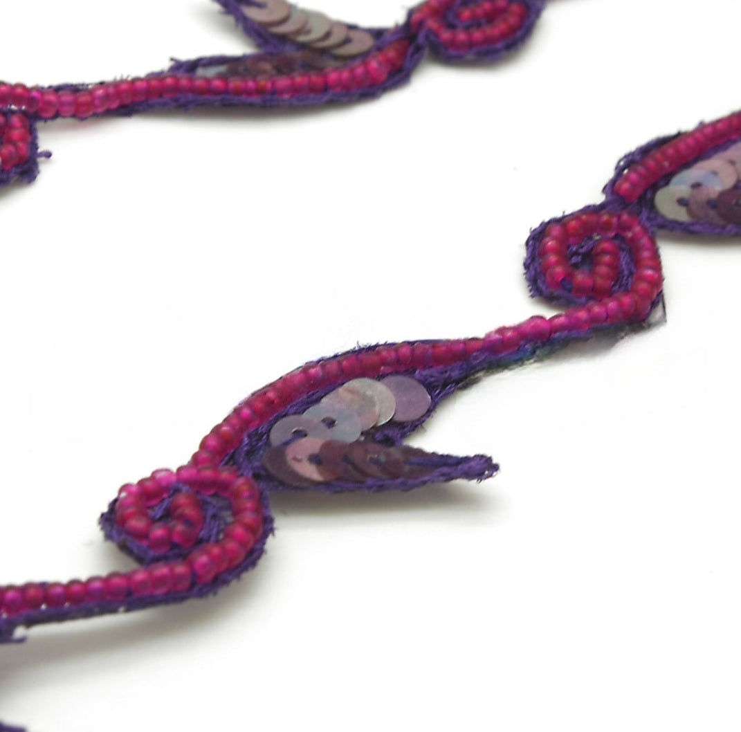 PURPLE SWIRL LEAF BEADED TRIM - sarahi.NYC
