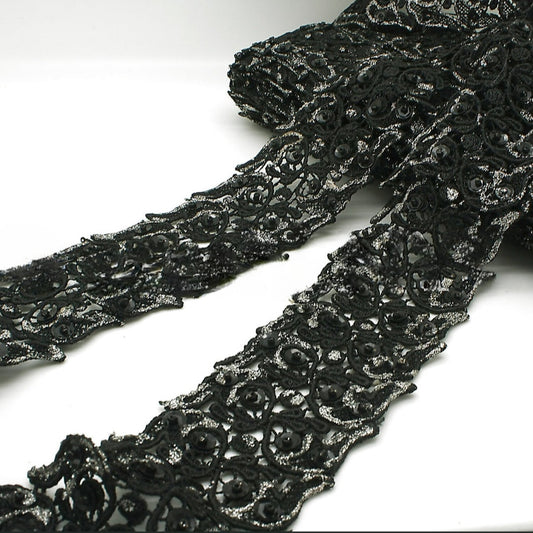 BLACK SILVER SEQUIN LACE TRIM - sarahi.NYC