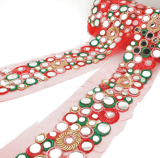RED GREEN MIRROR NET FABRIC TRIM - sarahi.NYC