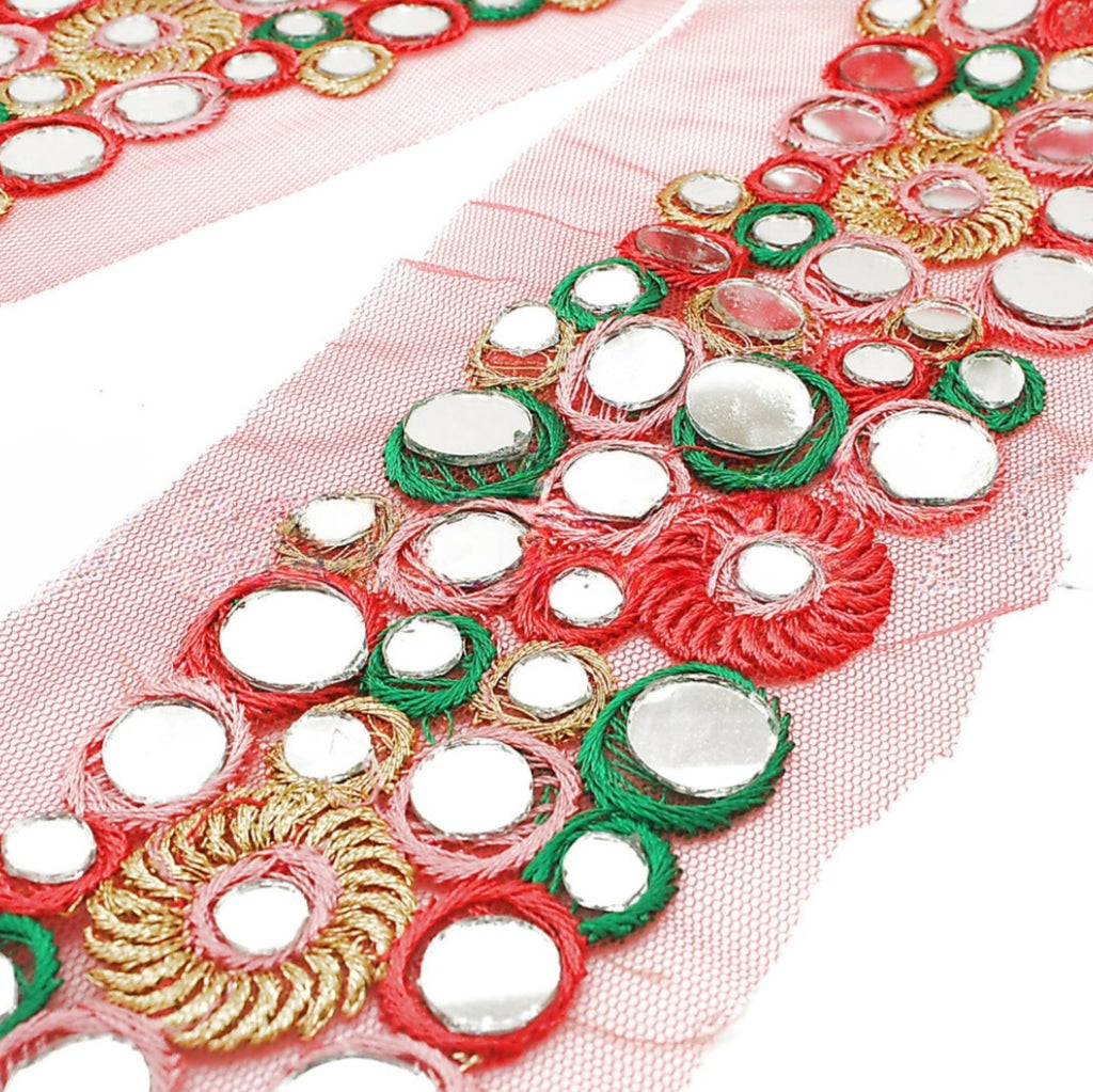 RED GREEN MIRROR NET FABRIC TRIM - sarahi.NYC